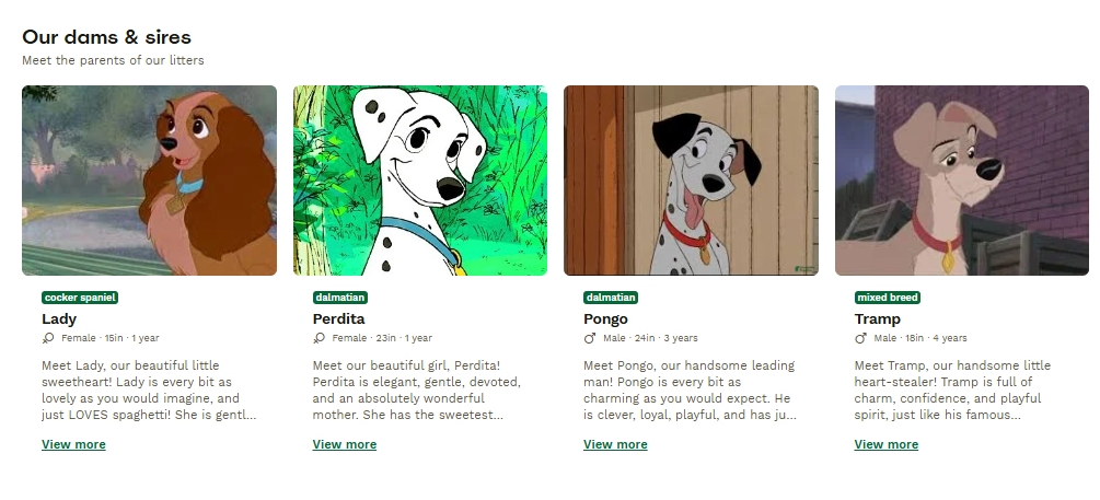 Saved pet parent profile example