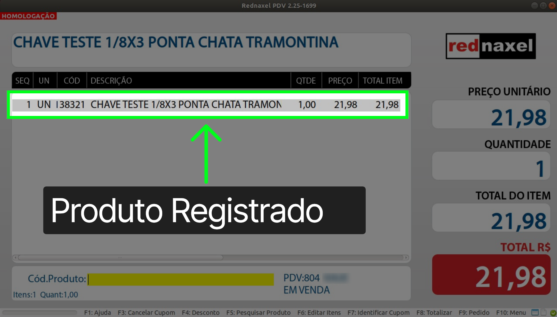 PDV Tela Pesquisa de Produto: 'Produto Registrado a Tela de Vendas'