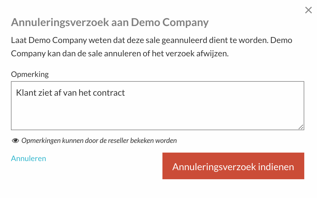 Invulscherm voor de reden van het annuleringsverzoek