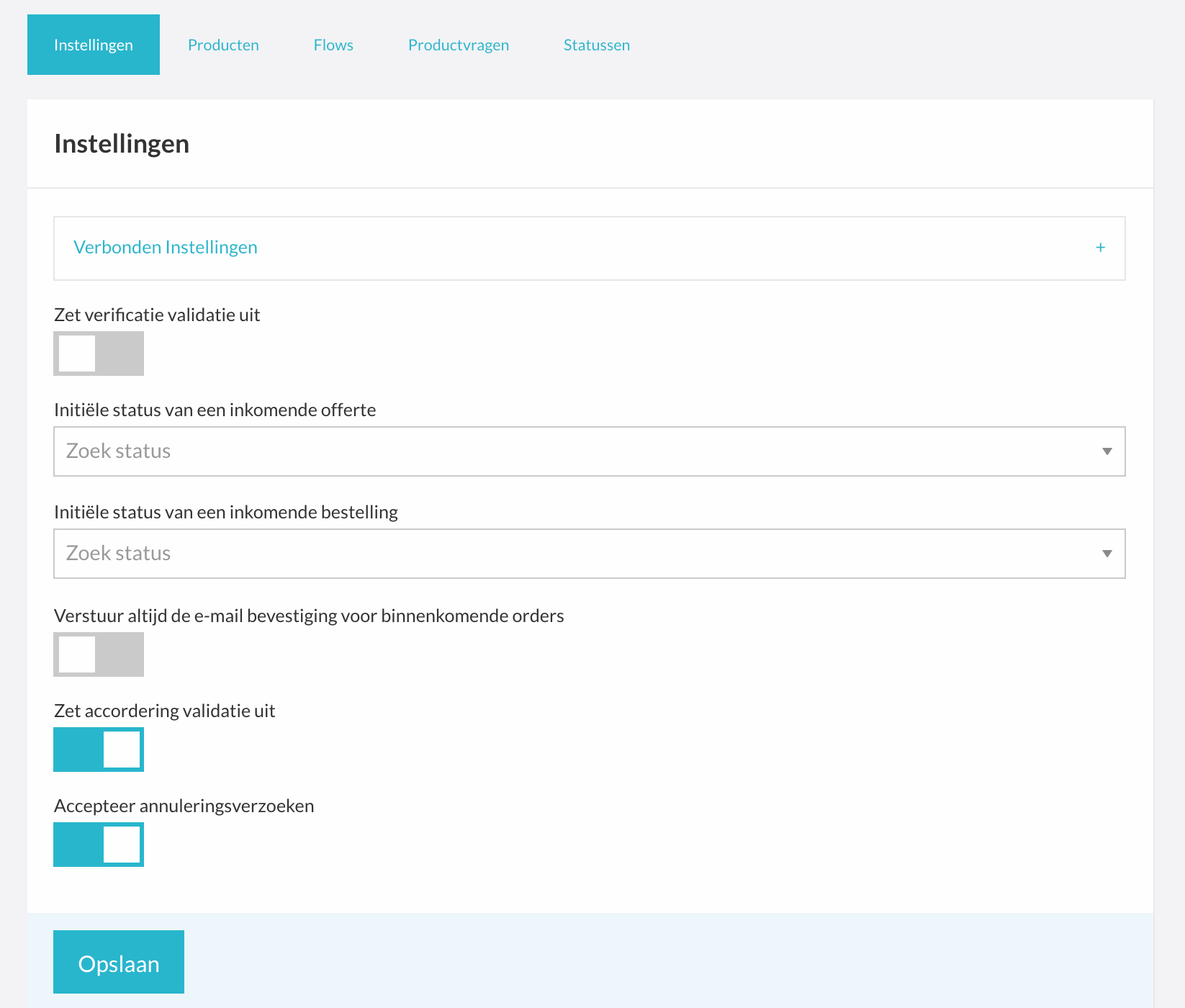 De schakelaar Accepteer annuleringsverzoeken in de integratie-instellingen