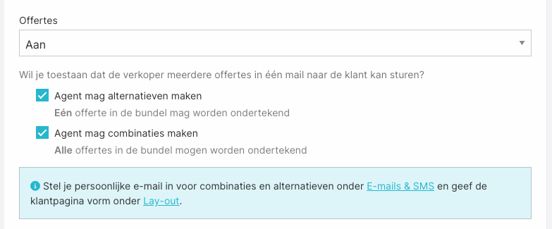 De instellingen voor alternatieven en combinaties onder Transacties → Algemeen