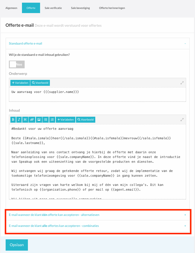 Aparte e-mail-templates voor bundel-offertes