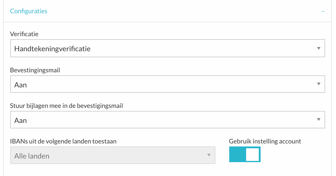 De flow-specifieke override met toggle Gebruik instelling account