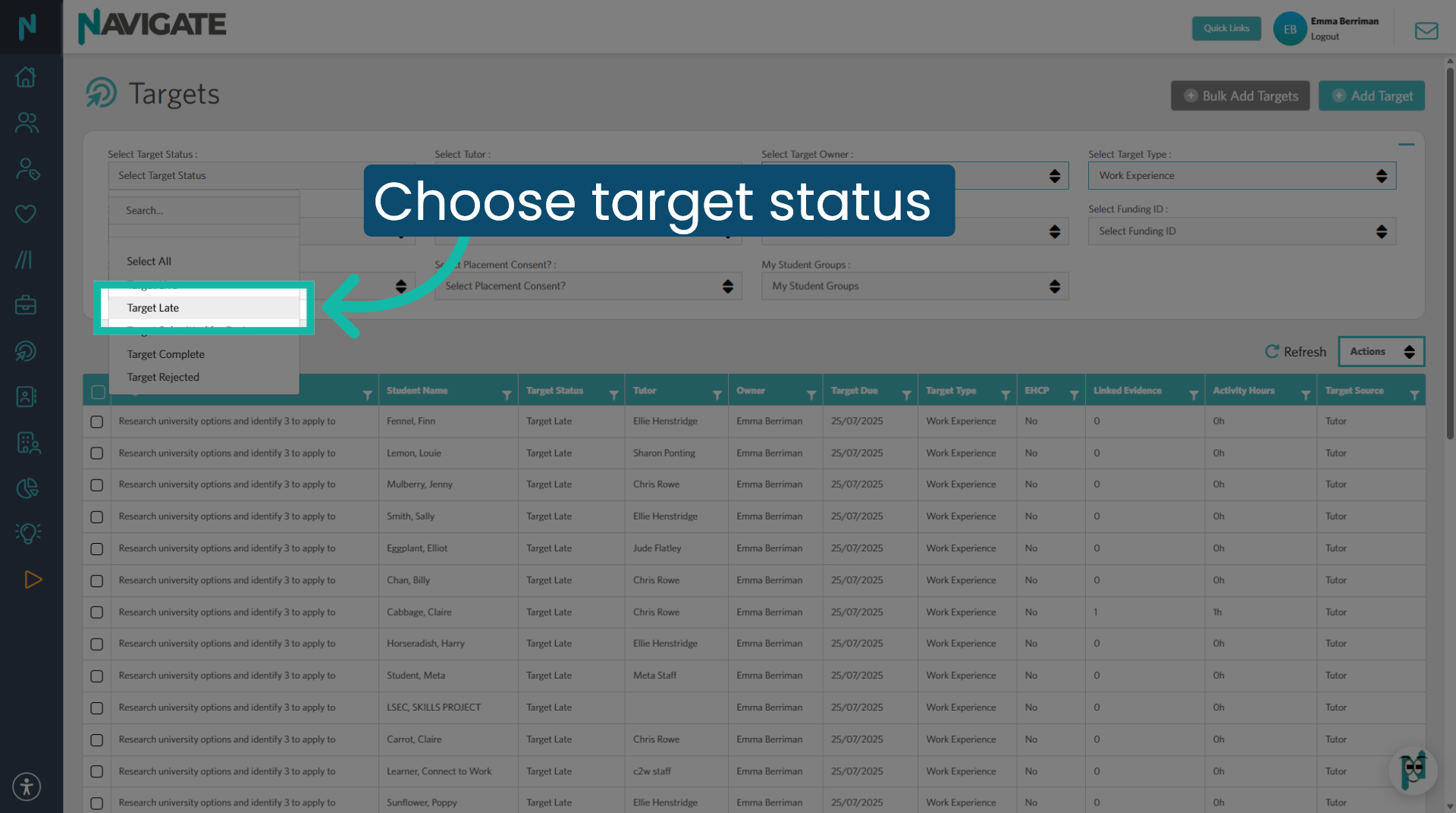 Choose Target Status