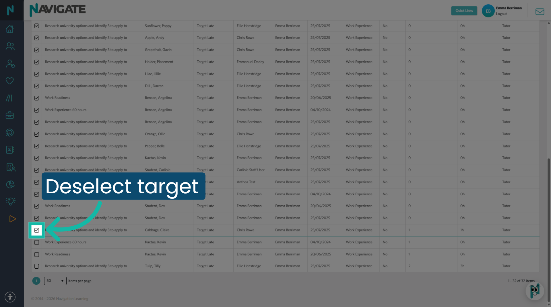 Deselect targets