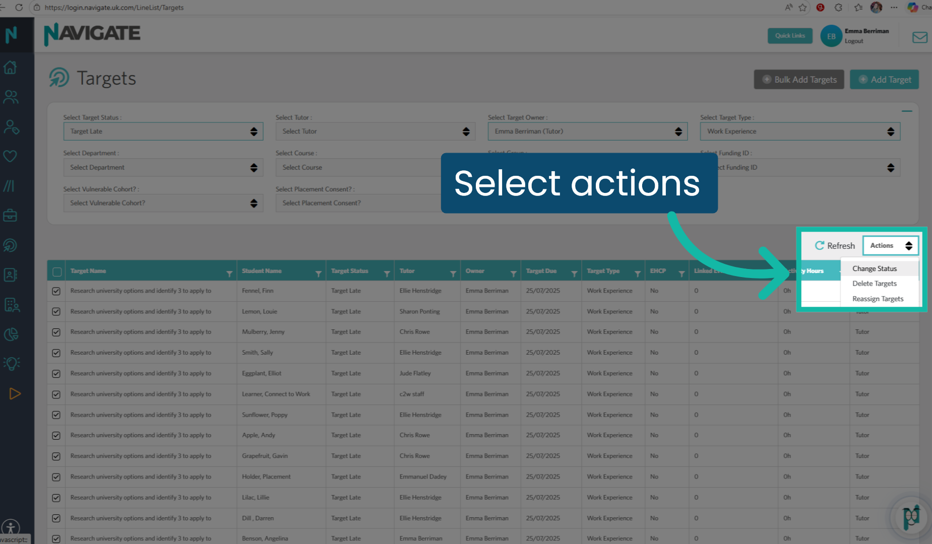 Select actions