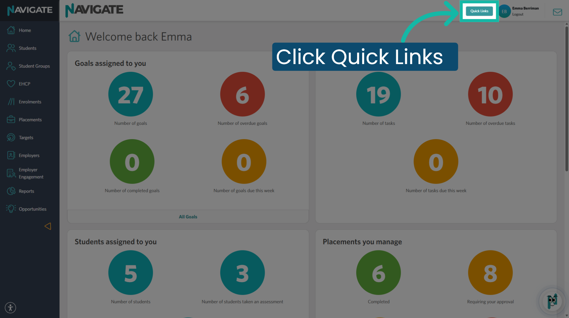 Click Quick Links Menu