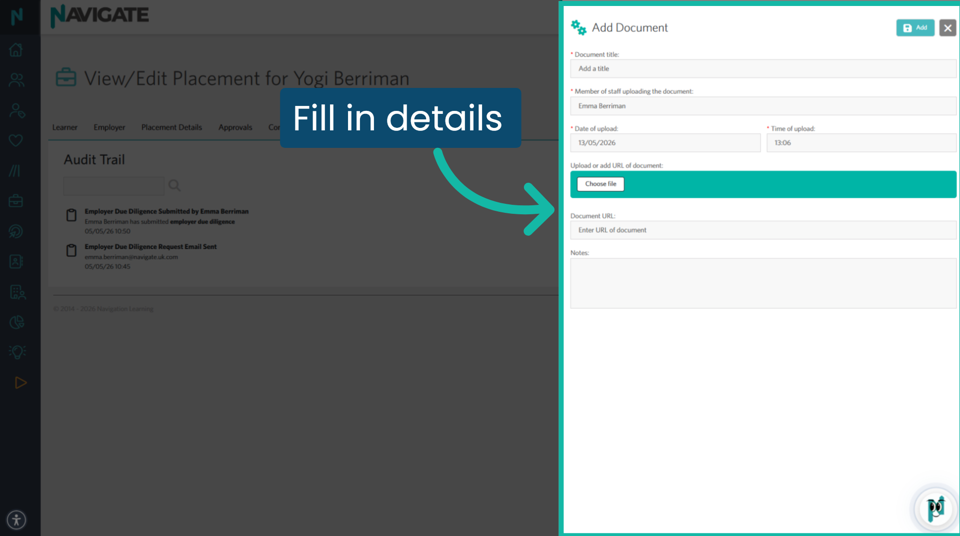 Complete the 'Add Document' form