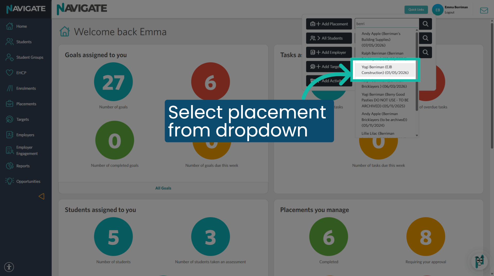 Select the Placement from the dropdown
