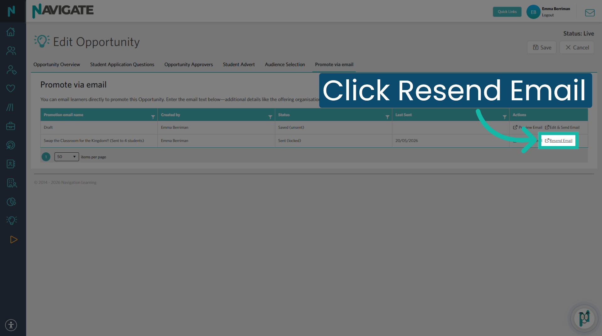 Resend Opportunity Email
