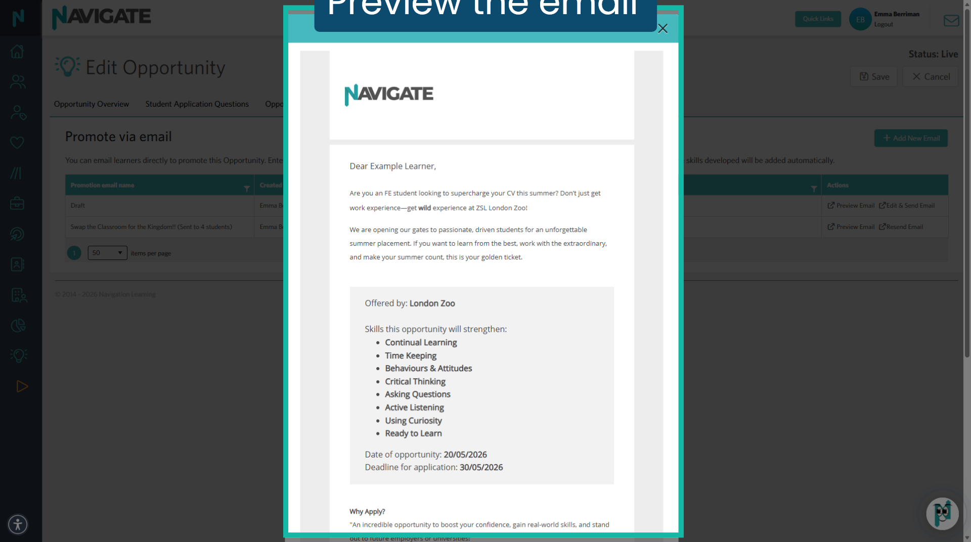 Preview the email
