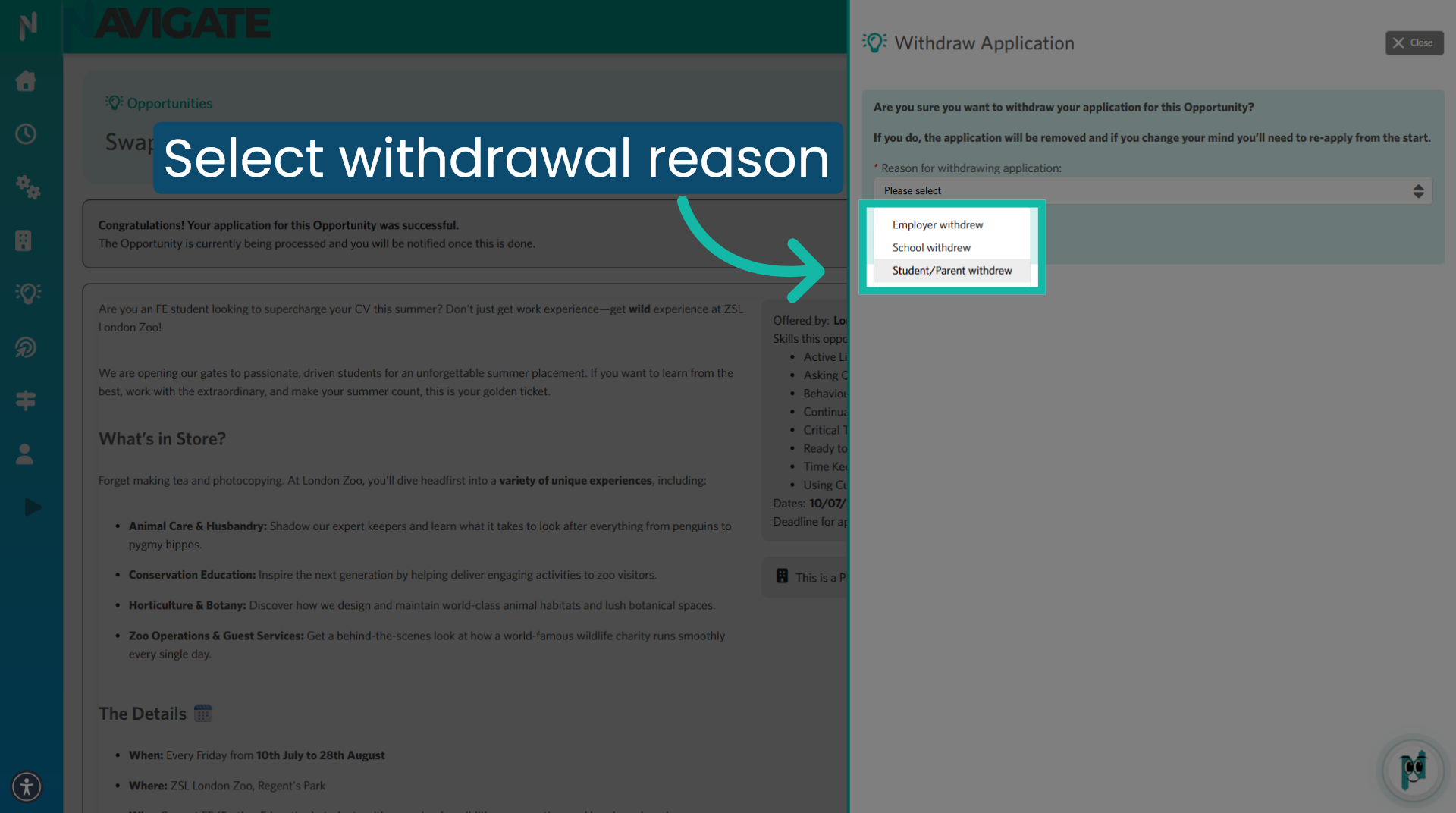 Select Withdrawal Reason