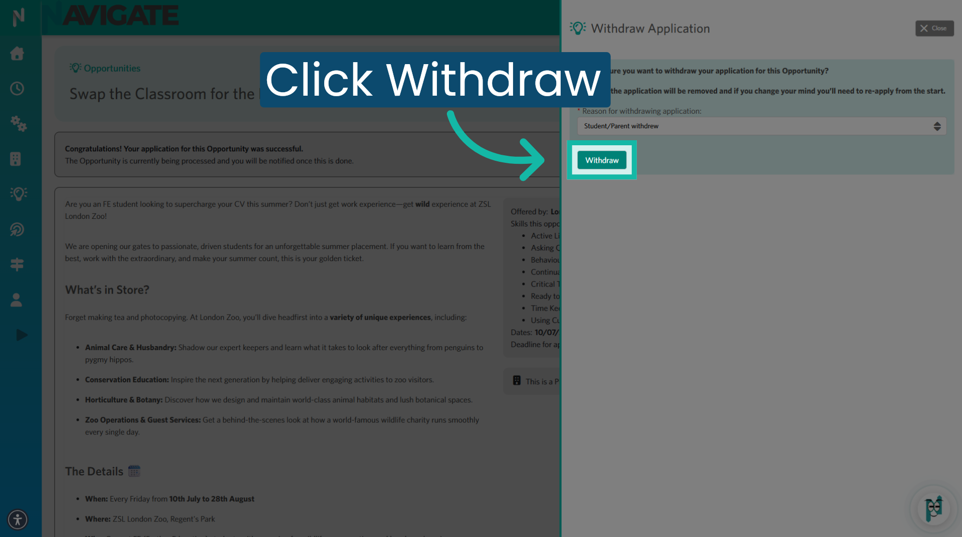 Confirm Withdrawal Action