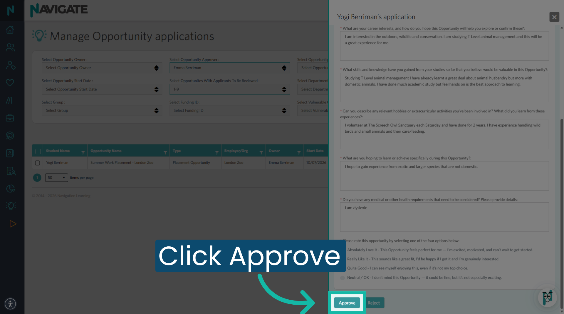 Review and approve Application