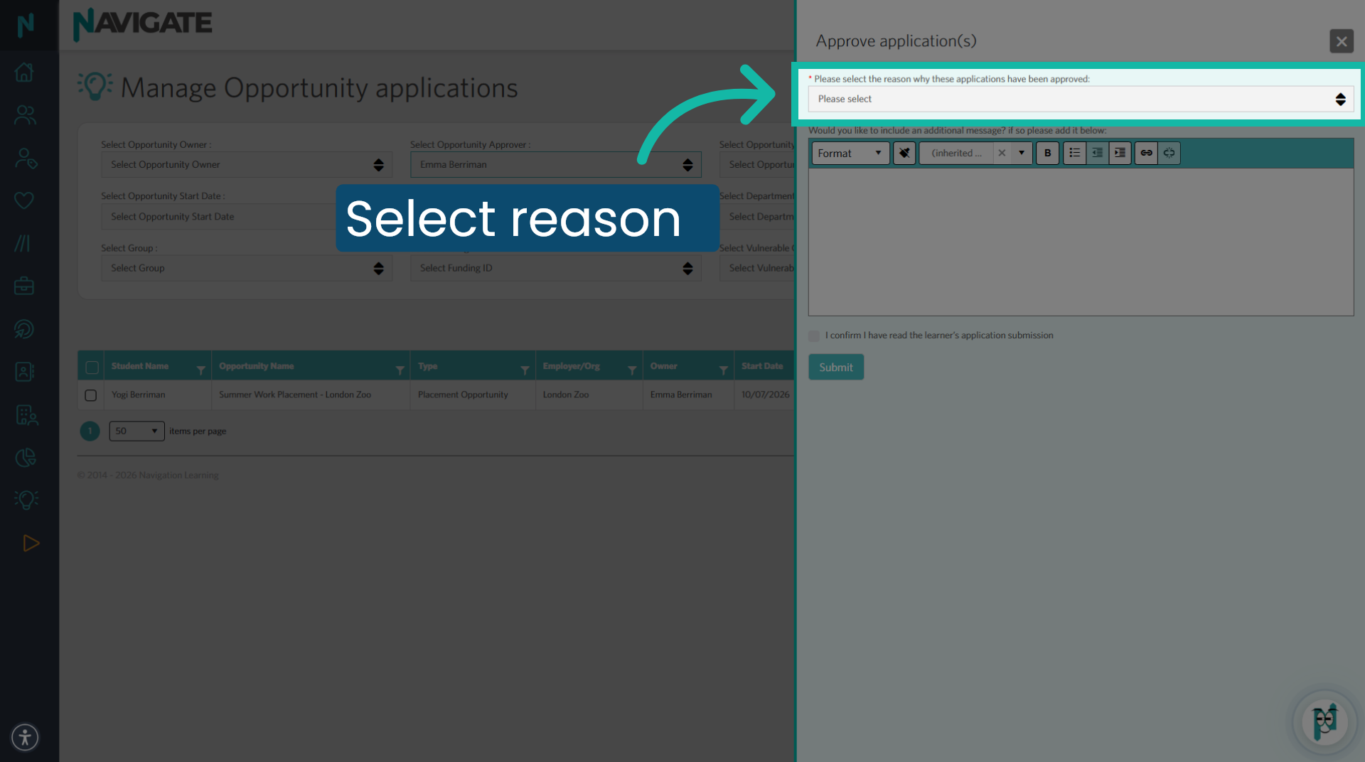 Select a reason for approval