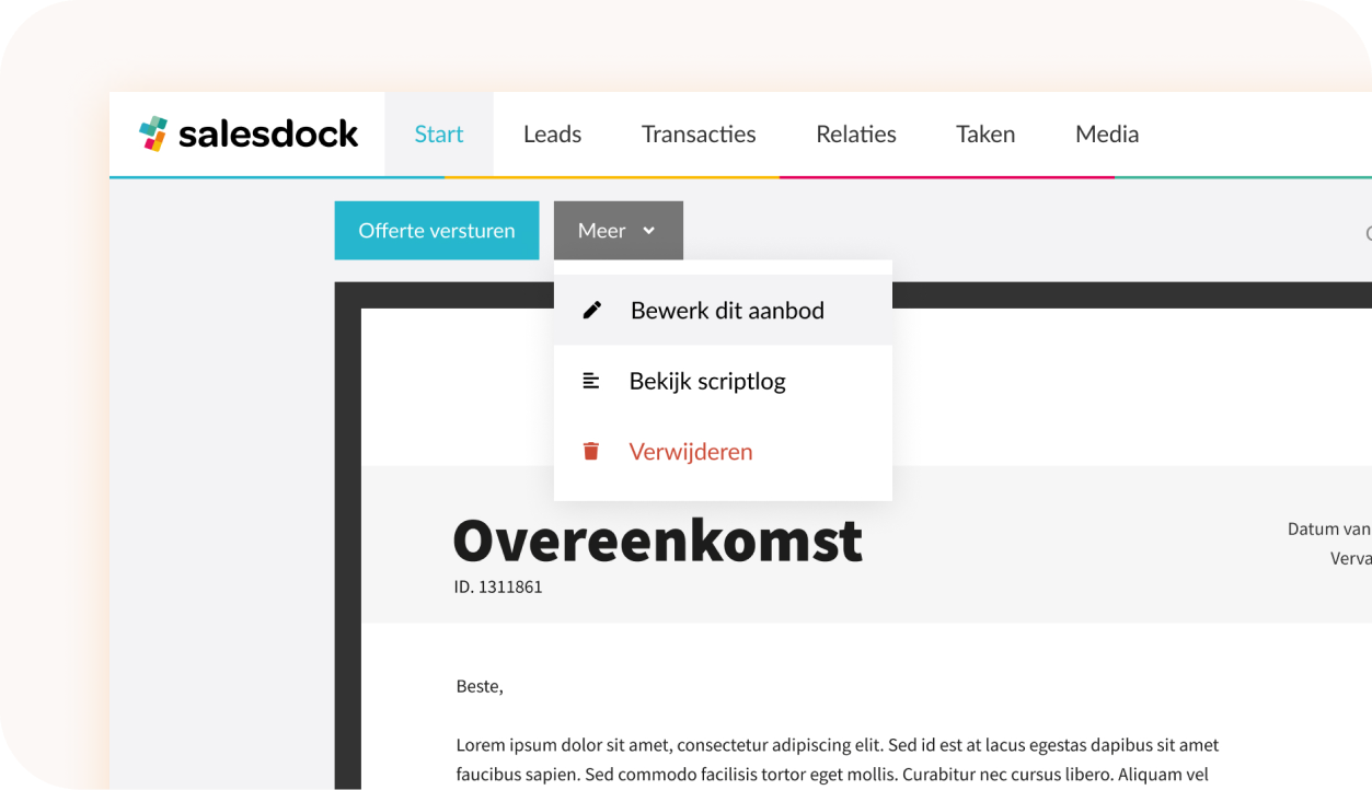 Overzichtspagina van een offerte-concept