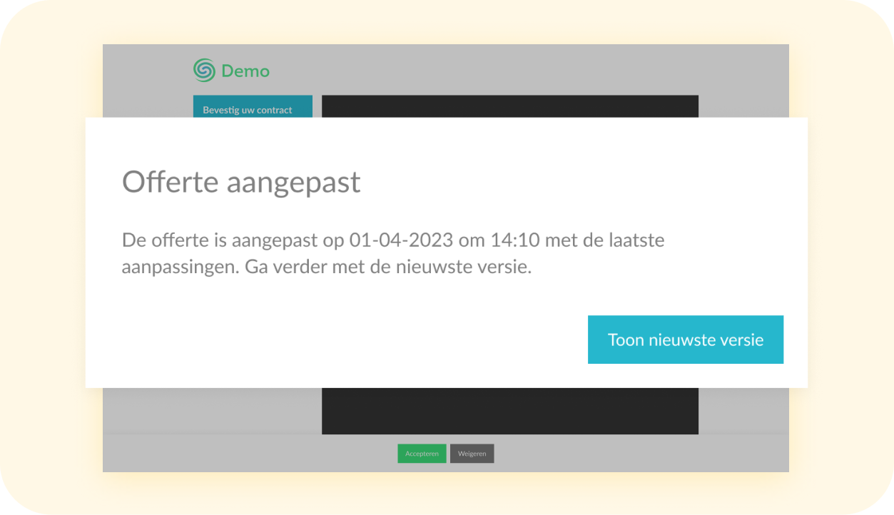 Klant ontvangt een melding dat de offerte is aangepast