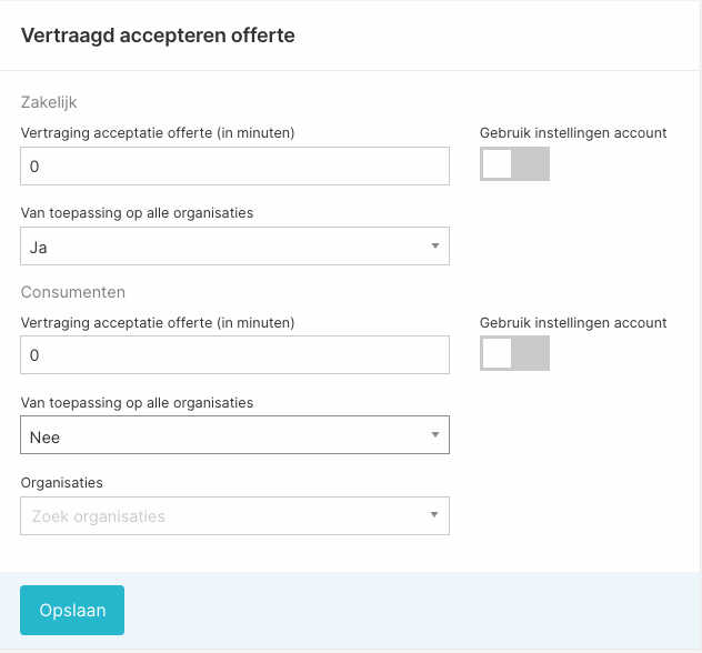 Vertraagd accepteren instellingen op leveranciersniveau