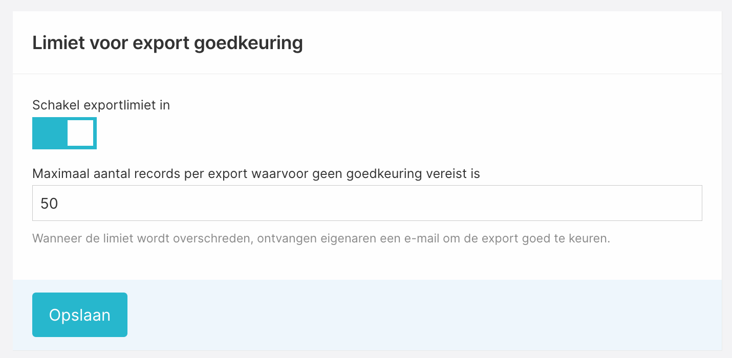 Instelling Limiet voor export goedkeuring in het beveiligingsmenu