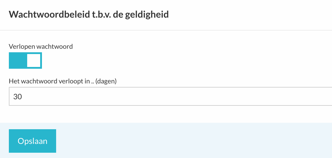 Geldigheid van wachtwoorden instellen onder Standaard inlog