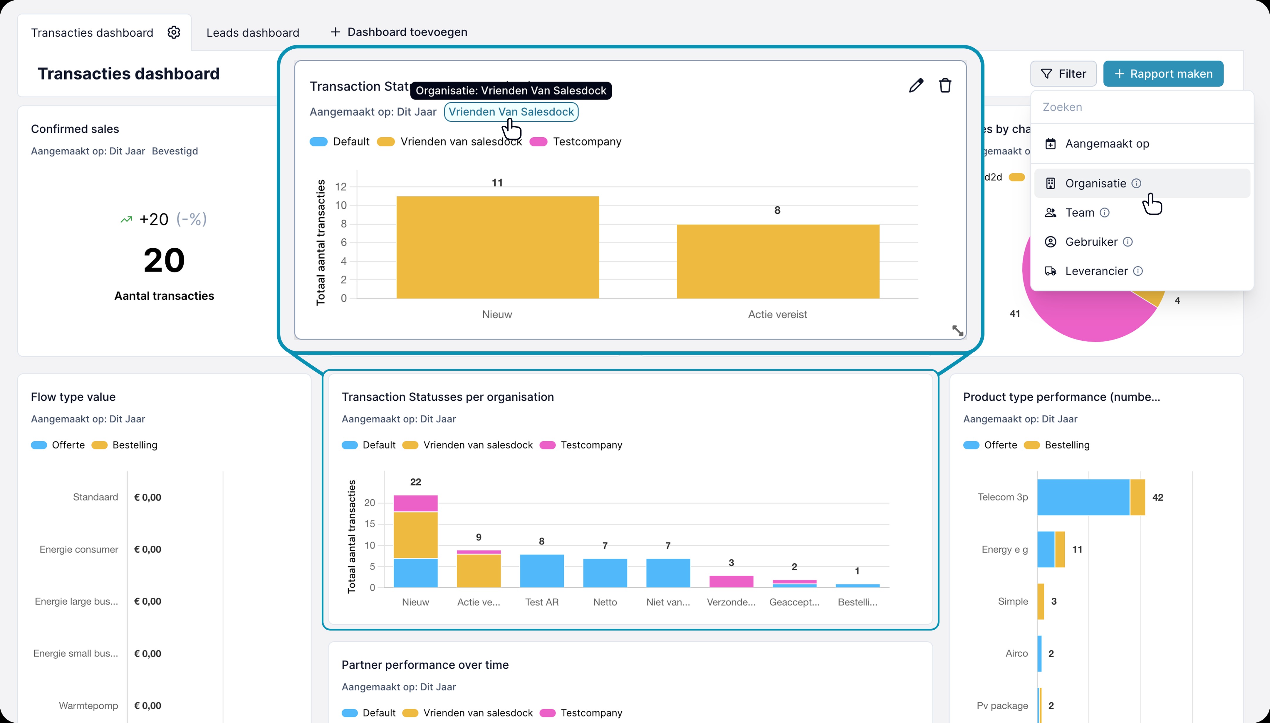 Voorbeeld van actieve filters op een dashboard
