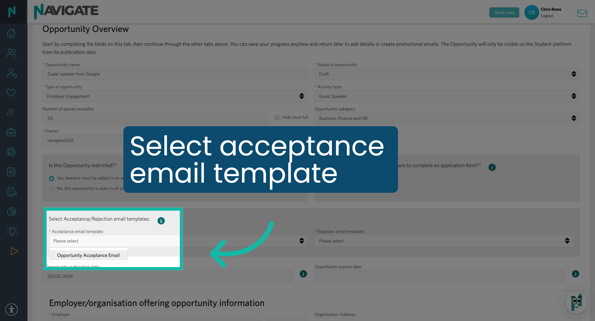 Select Acceptance Email Template