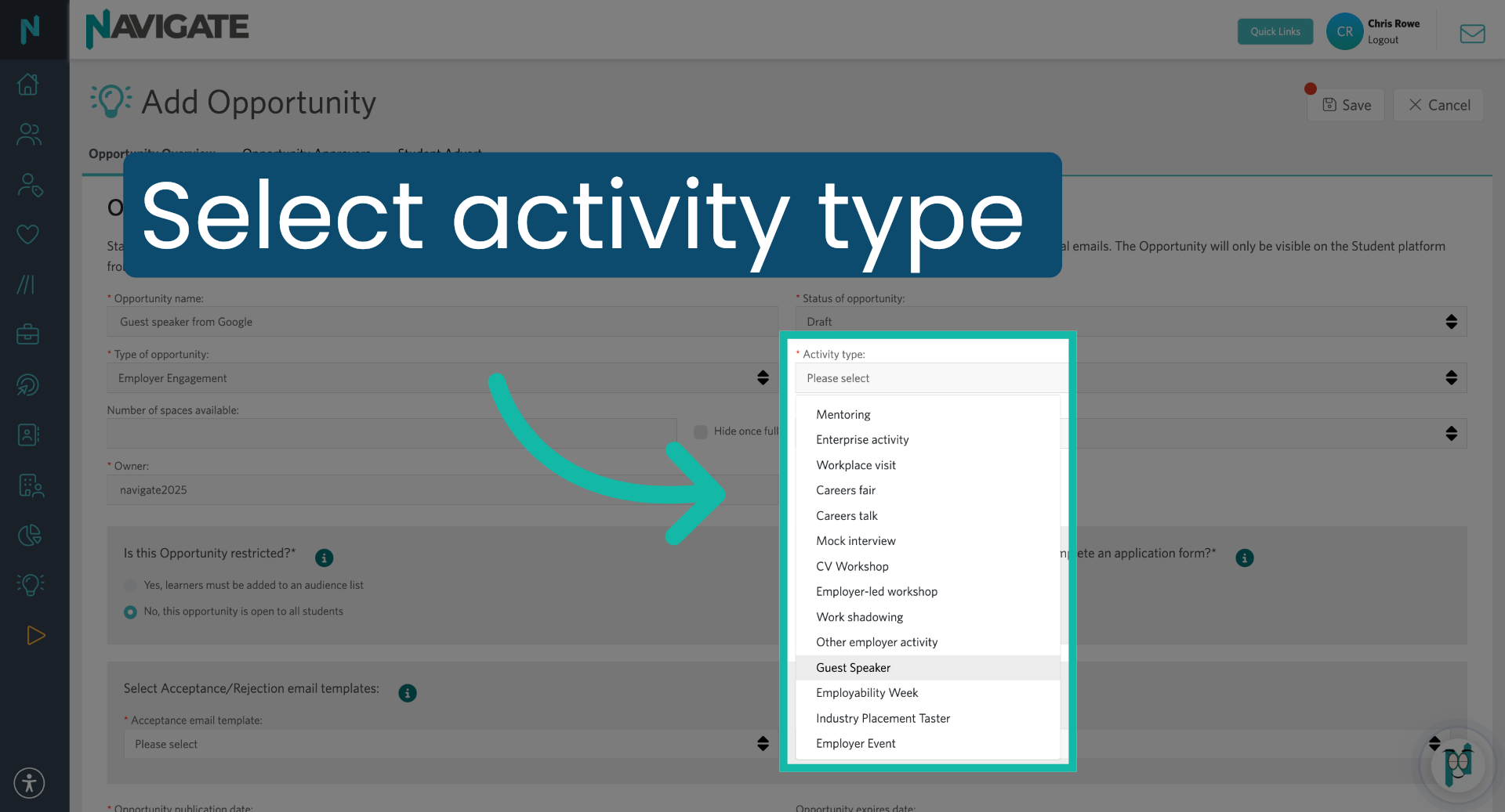 Select Activity Type