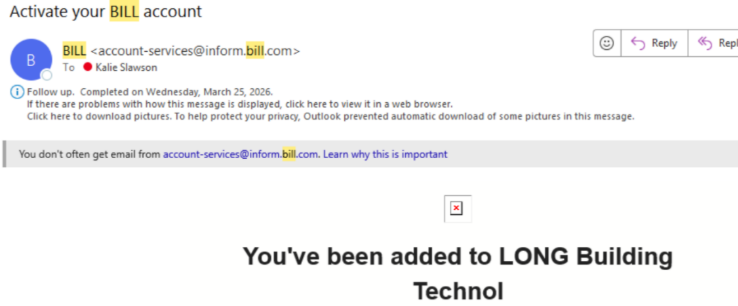 The image shows a user being informed via email that they have been added to the 'Technol' team in BILL, with a prompt to learn more about the significance of this message. 
AI-generated content may be incorrect.