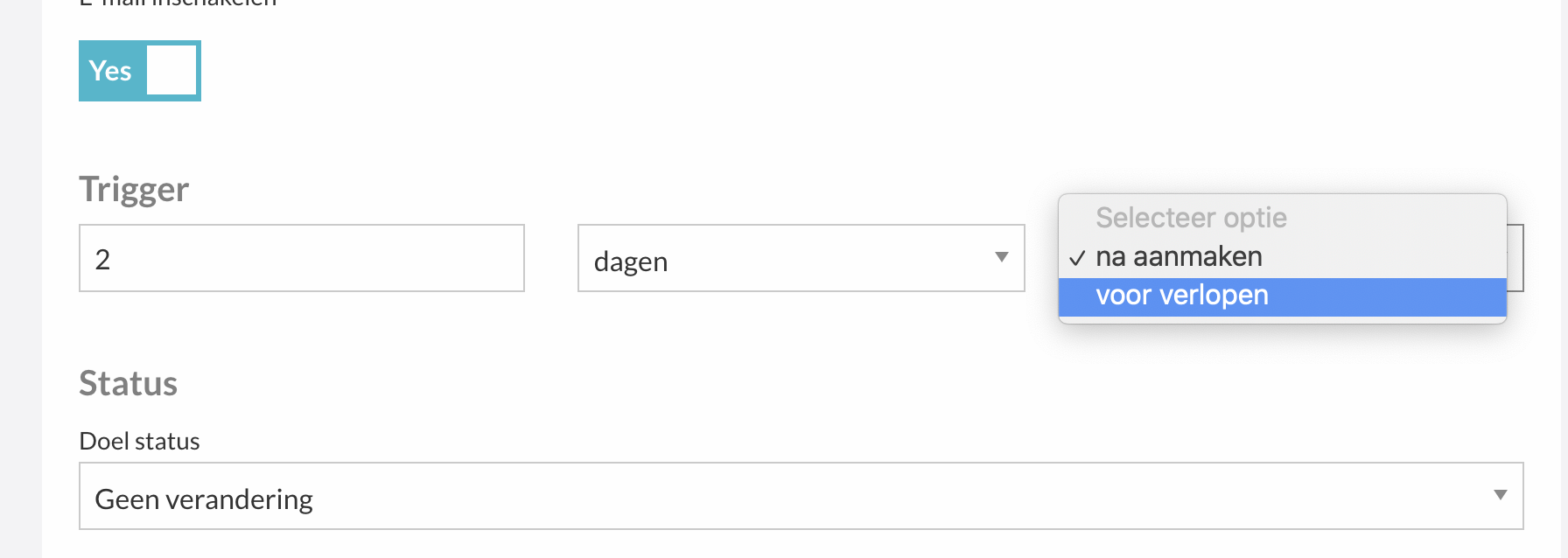 Doel-status voor een herinnering instellen