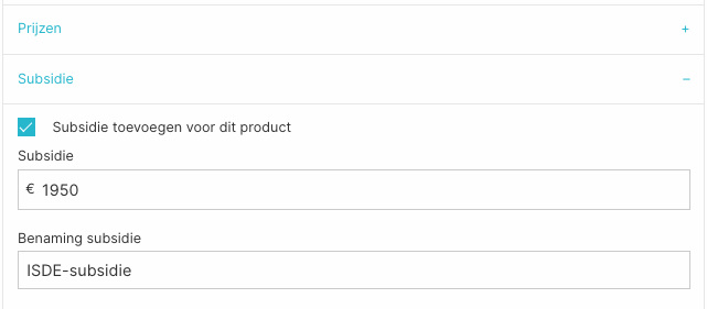 Subsidie-sectie op een product