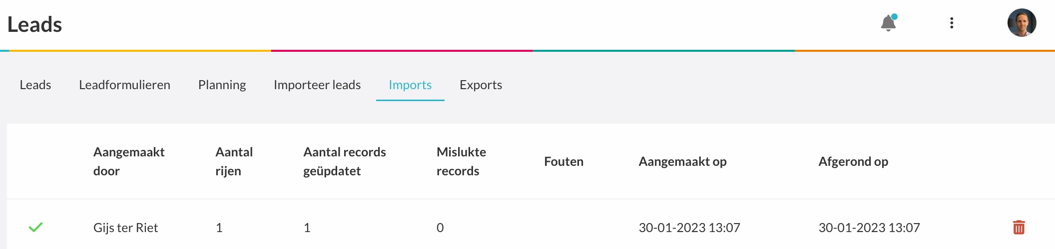 Import-resultaat met statussen