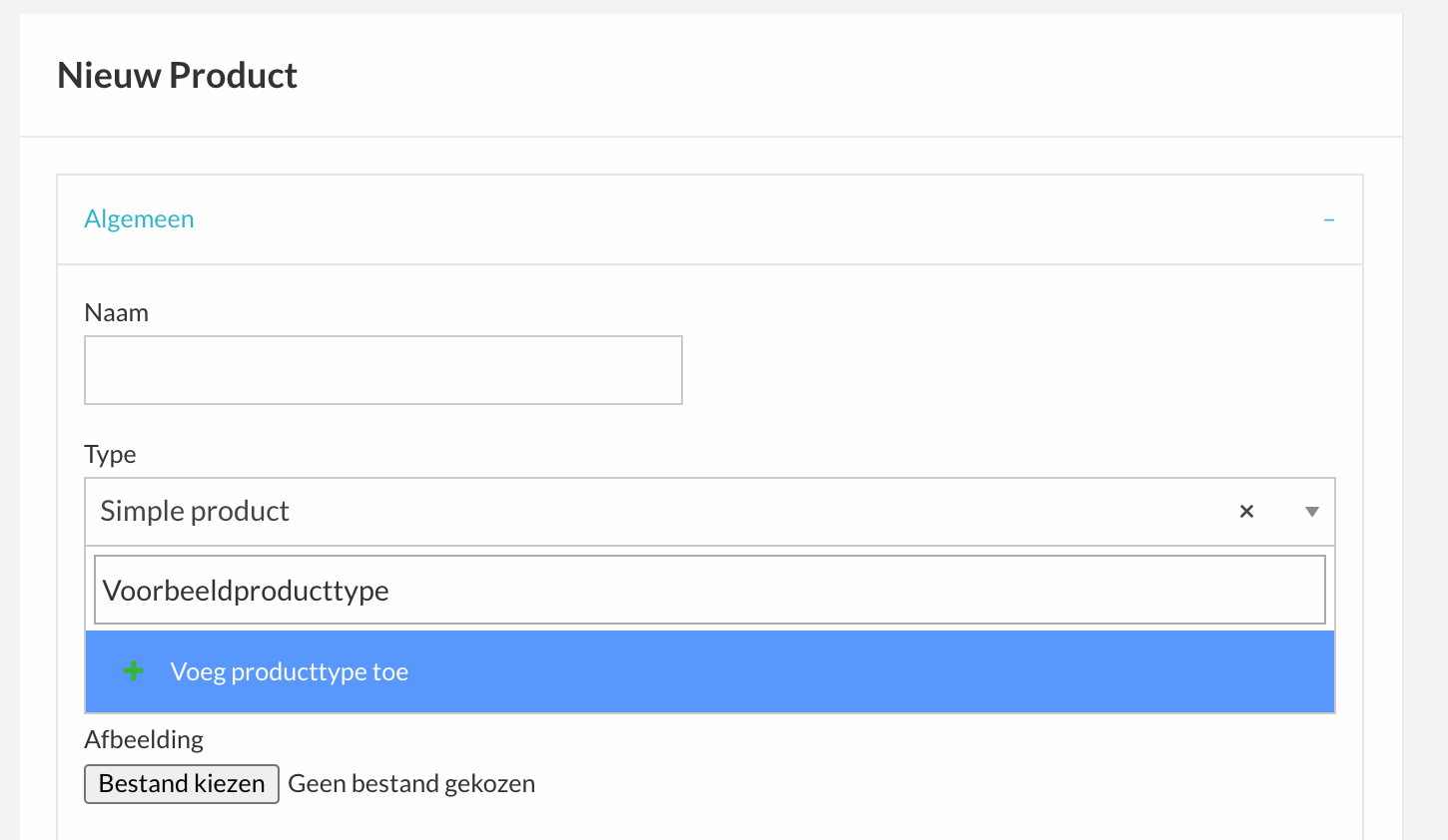 Producttype aanmaken