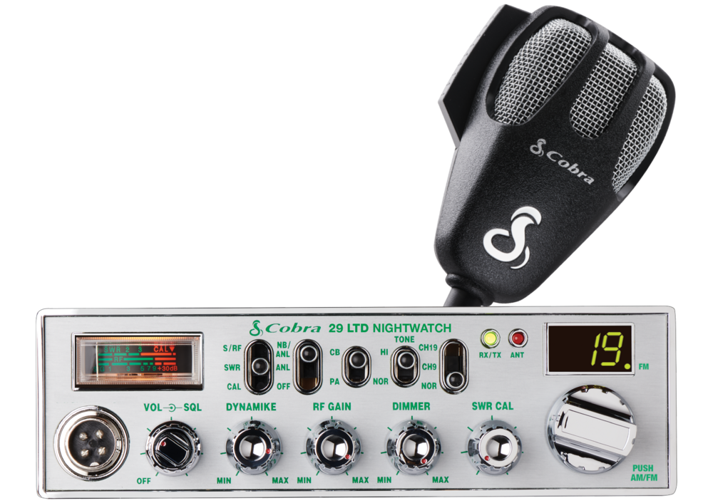 Cobra 29 LTD Night Watch CB Radio Front View with Microphone