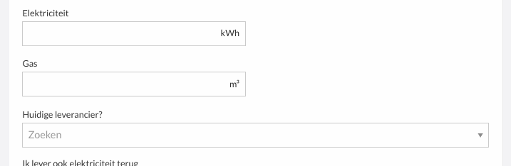 Huidige leverancier in postcodeformulier