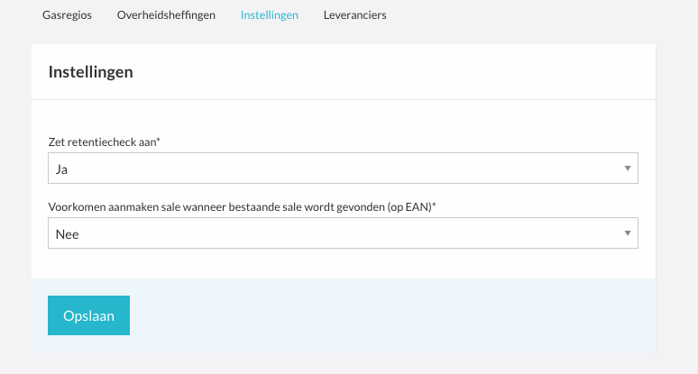 Energie NL-instellingen: retentiecheck aanzetten
