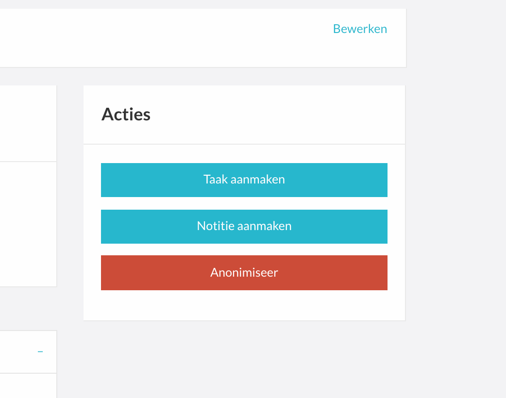 De knop Anonimiseer bij een relatie