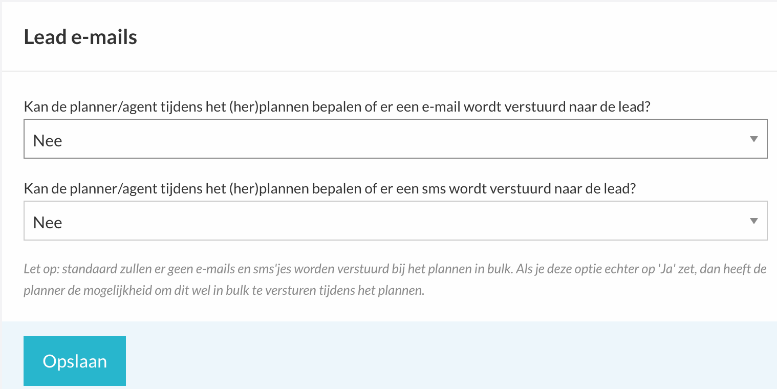 Instelling of de planner mag kiezen om een bericht te versturen