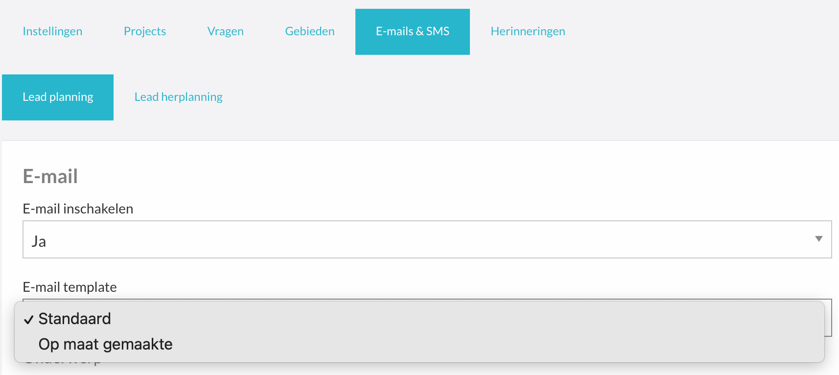 Instellingen voor de afspraakbevestigingsmail