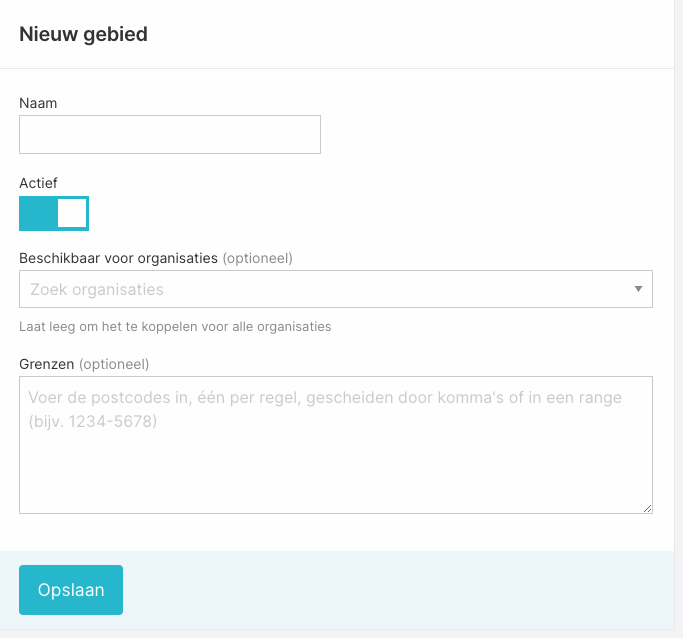 Formulier nieuw gebied