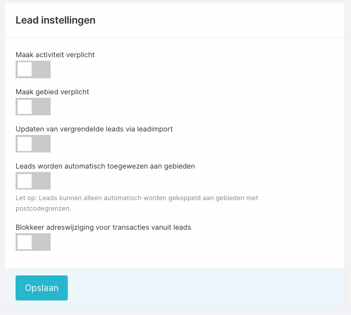 Schakelaar Leads worden automatisch toegewezen aan gebieden