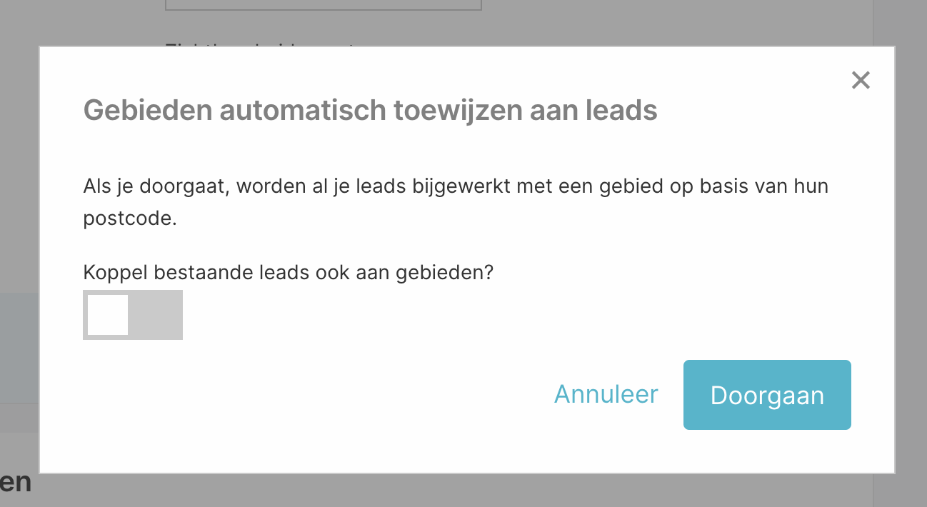 Optie Koppel bestaande leads ook aan gebieden