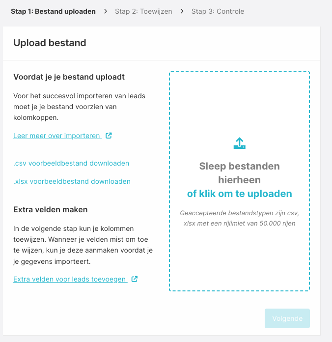 Stap 1: het importbestand uploaden