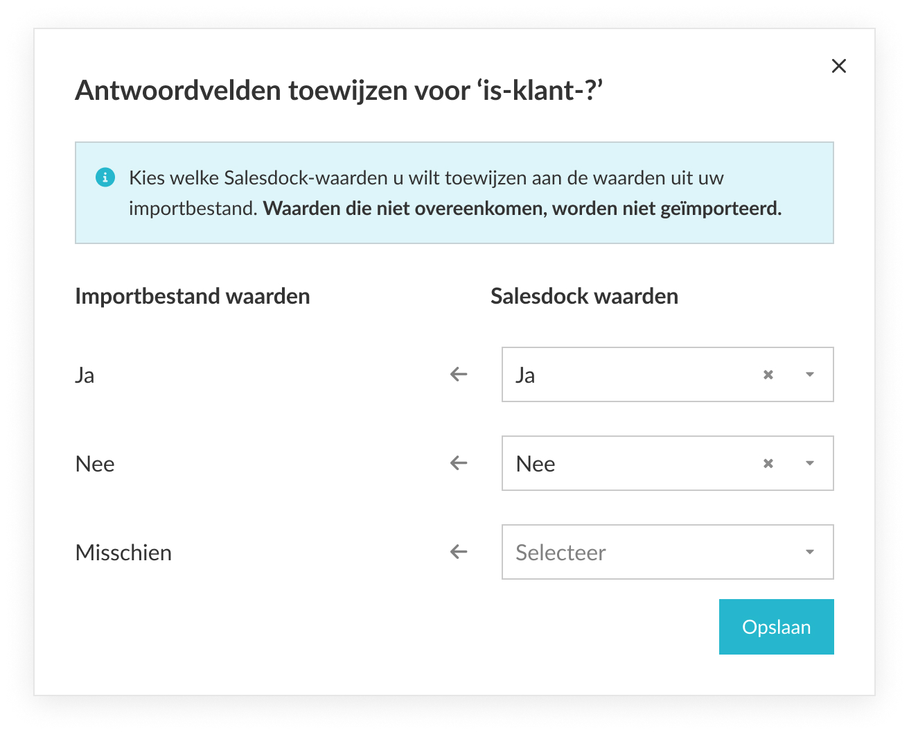 Antwoordwaarden koppelen aan de opties in Salesdock