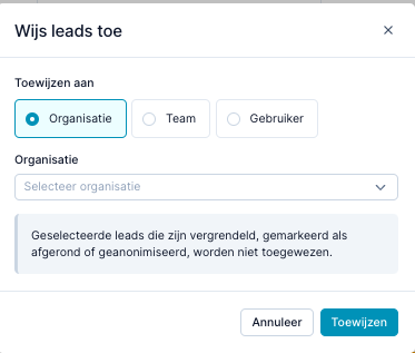 Toewijzen-venster met de drie scopes
