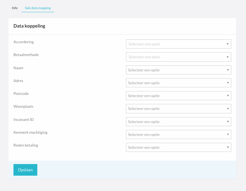 Sale data mapping voor incassant-gegevens