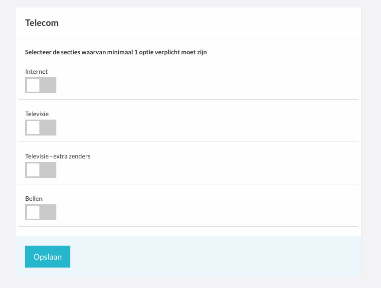 Verplichte add-on per sectie instellen