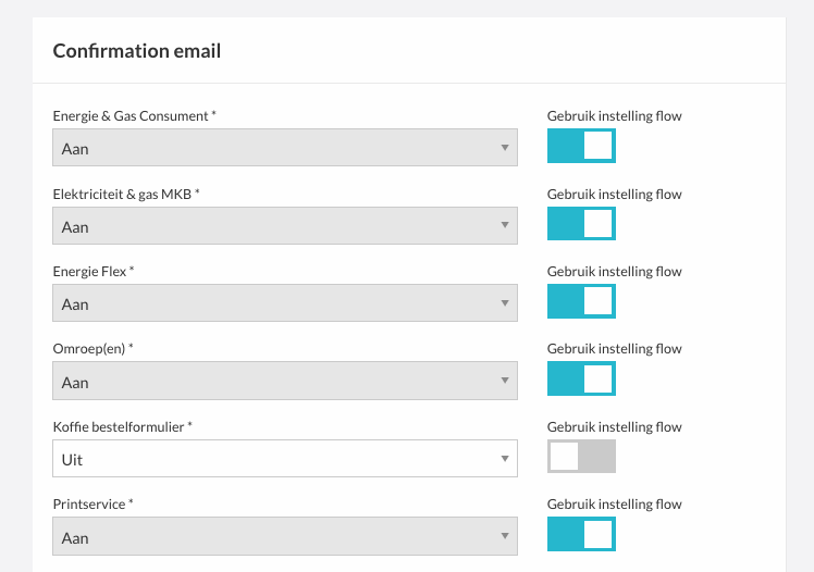 Bevestigingsmail instellen per organisatie