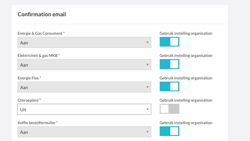 Bevestigingsmail instellen per gebruiker
