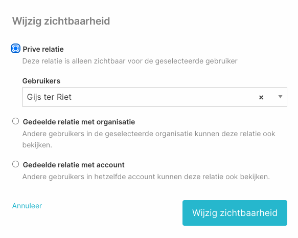 Relaties filteren en in bulk selecteren in het relatieoverzicht