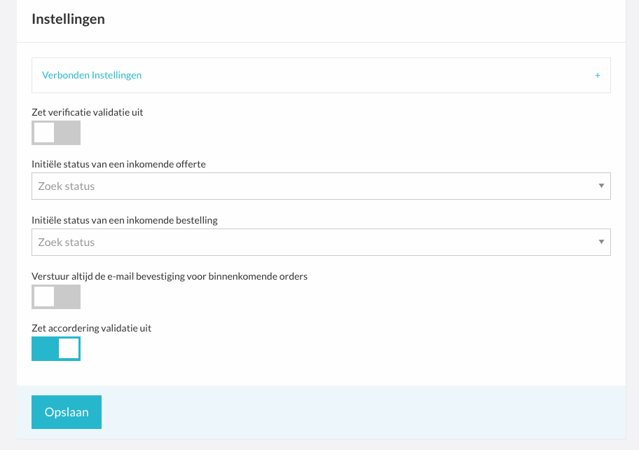 Instelling accordering validatie bij een inkomende integratie